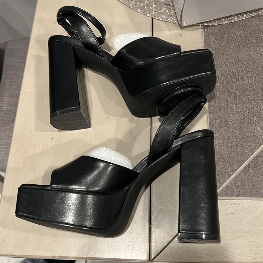 Platform Heels Chunky Heel Sandals Square Toe - Picture 11 of 16